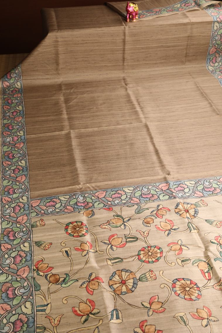 Tortilla Brown Semi Tussar Silk with Without Zari Zari Plain view 2