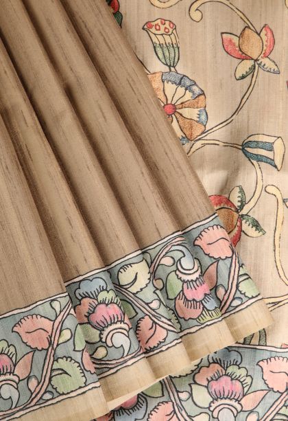 Tortilla Brown Semi Tussar Silk with Without Zari Zari Plain