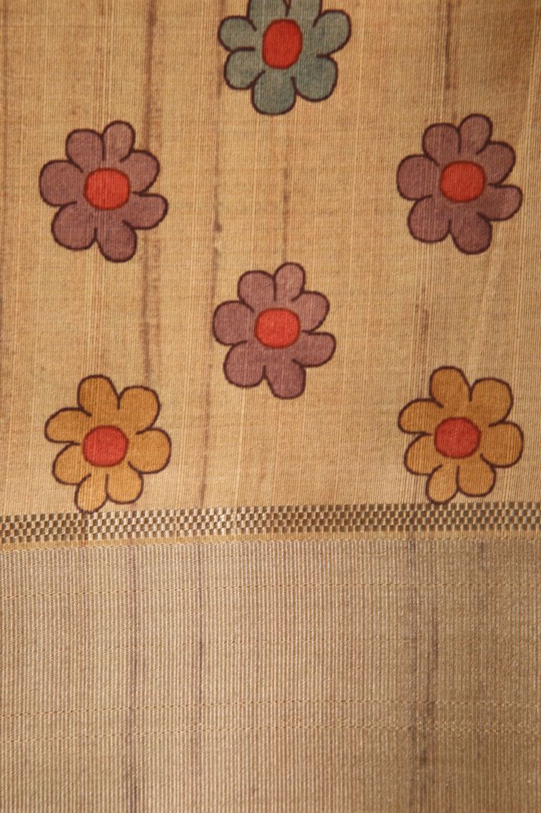 Macaroon Yellow Semi Tussar Silk with Gold Zari Puttas view 3