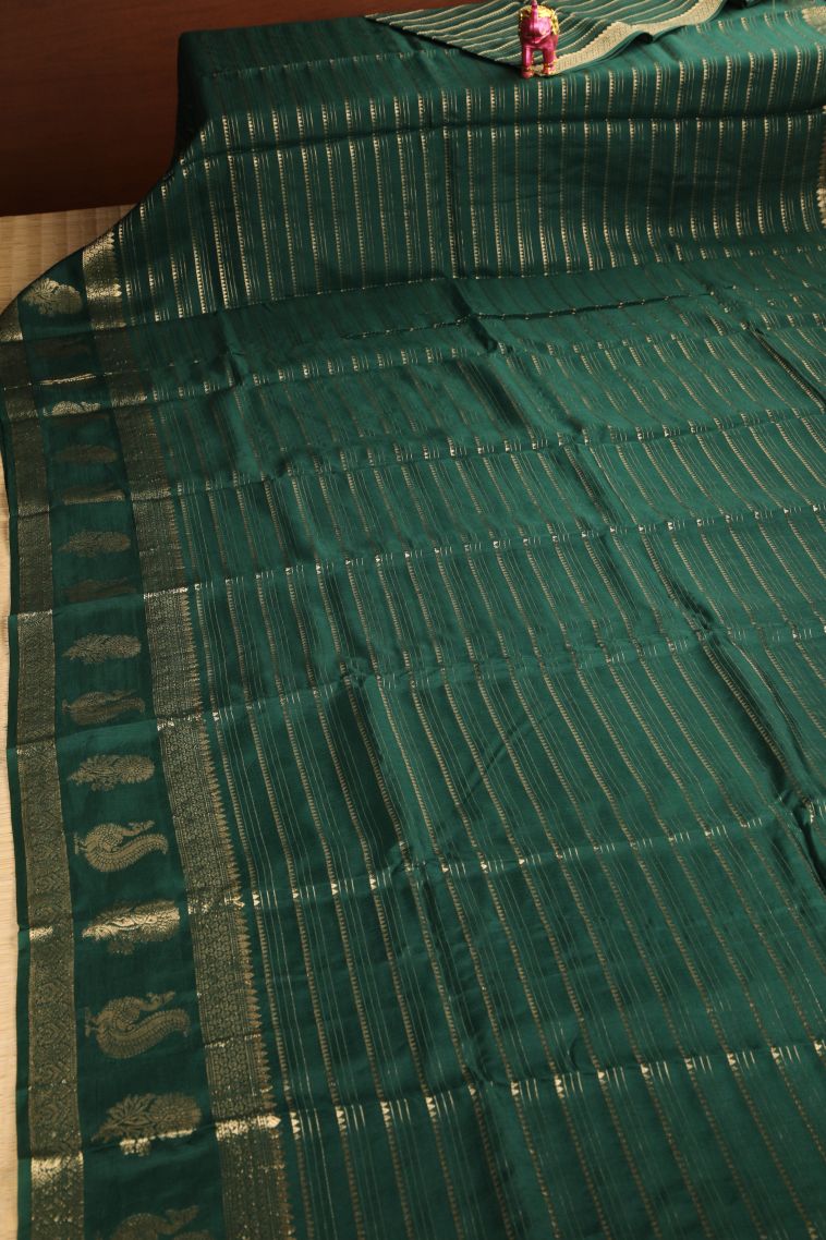 Pine Green Fancy Saree with Gold Zari Temple Pattern view 2