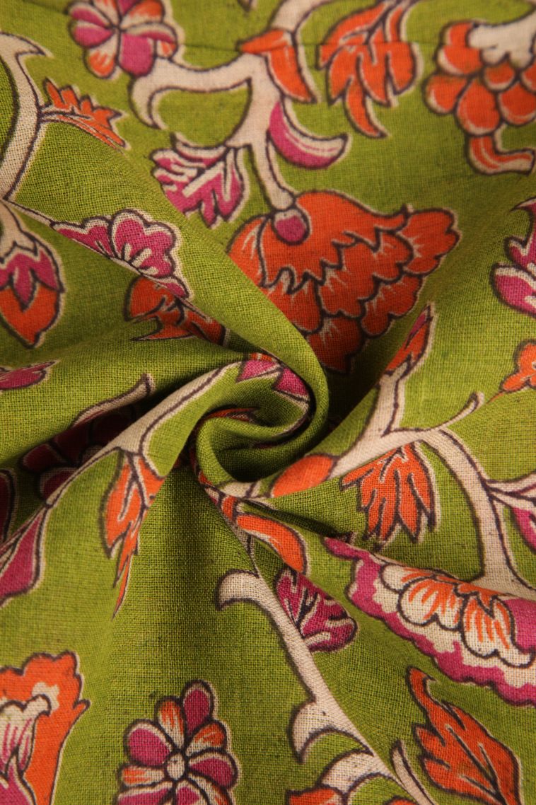 Pear Green Kalamkari with Without Zari Zari Floral Patterns view 4