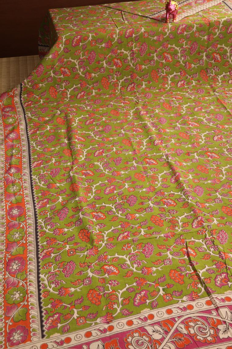 Pear Green Kalamkari with Without Zari Zari Floral Patterns view 2