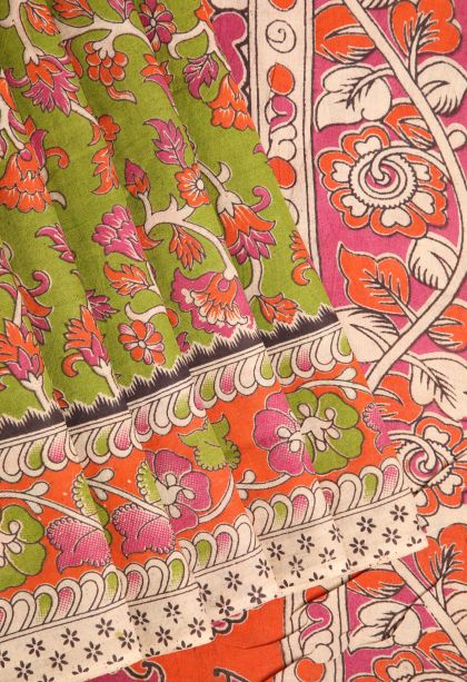 Pear Green Kalamkari with Without Zari Zari Floral Patterns