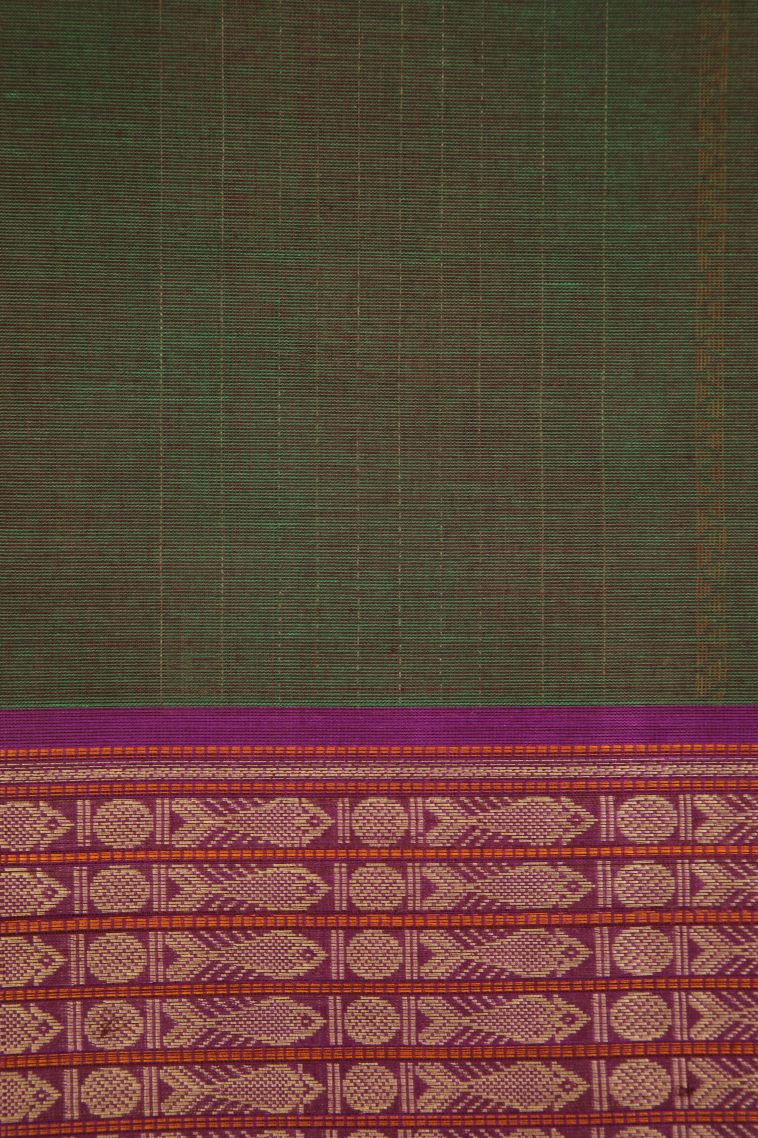Juniper Green Kovai Cotton Sarees with Thread Zari Stripes view 3