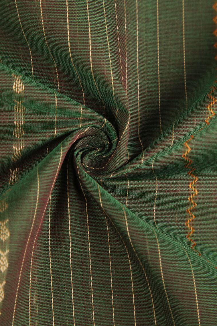 Juniper Green Kovai Cotton Sarees with Thread Zari Stripes view 4
