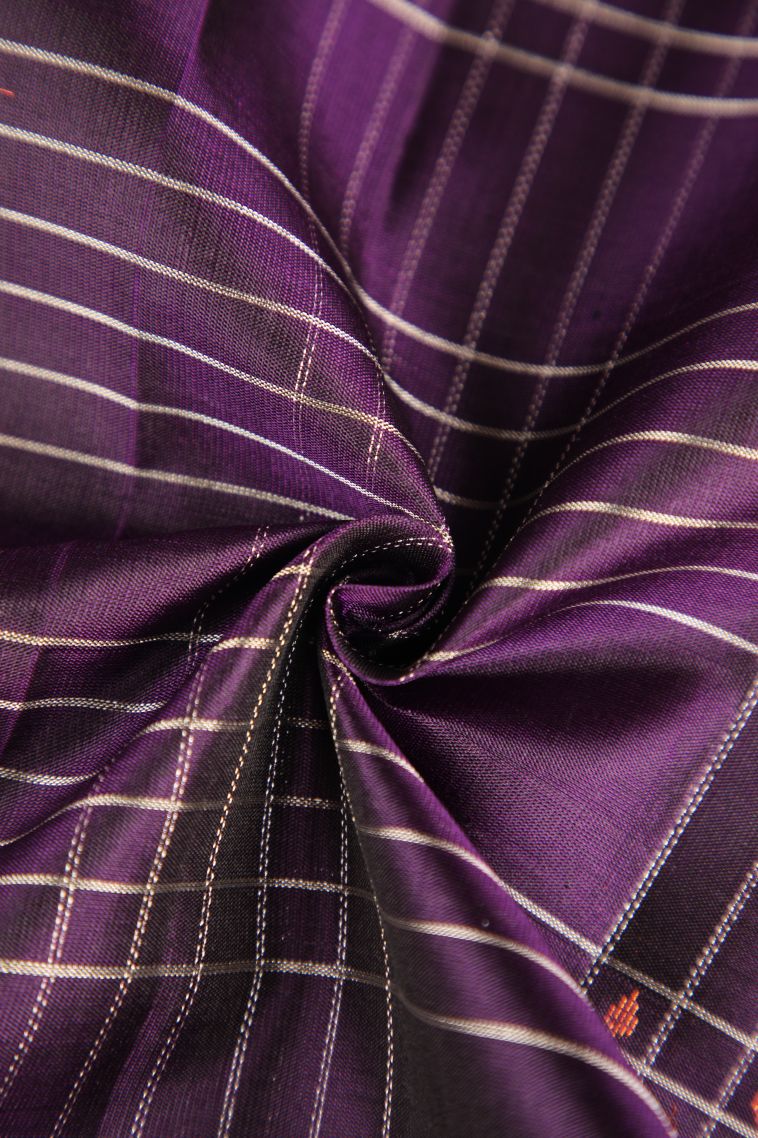 Mulberry Purple Soft Silk Saree with Gold Zari Checks And Puttas view 3