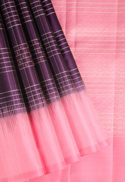 Mulberry Purple Soft Silk Saree with Gold Zari Checks And Puttas