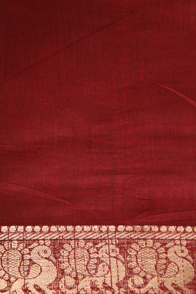 Crimson Red Fancy Saree with Gold Zari Floral Patterns view 3