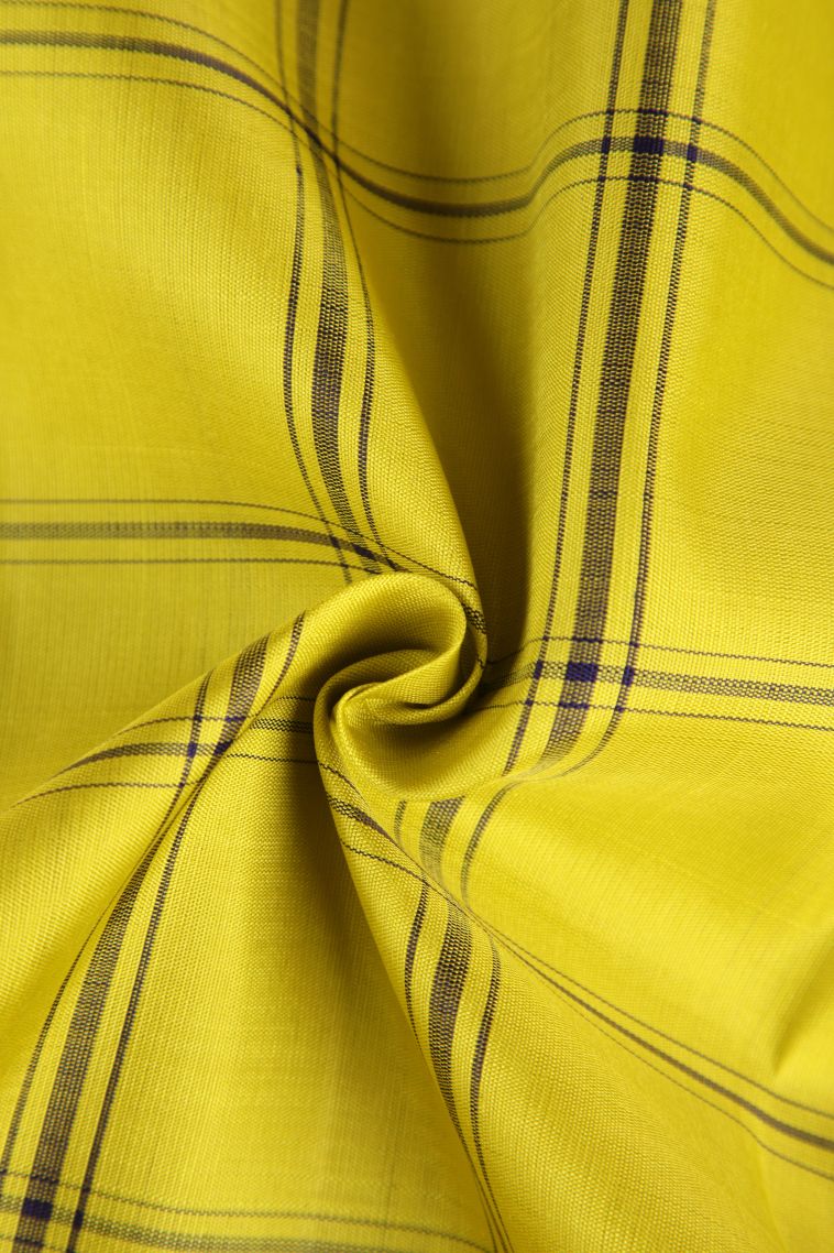 Lemon Yellow Kanchipuram Silk Sarees with Gold Zari Checks view 4