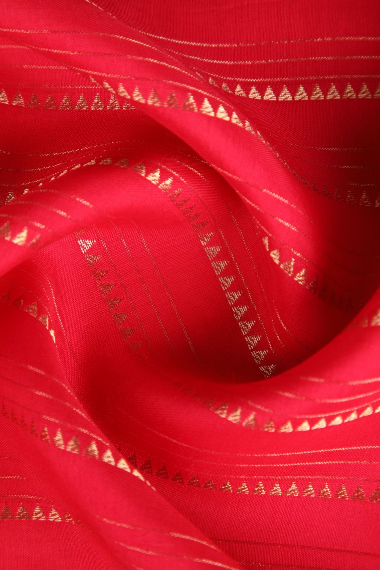 Strawberry Pink Fancy Saree with Gold Zari Temple Pattern view 4