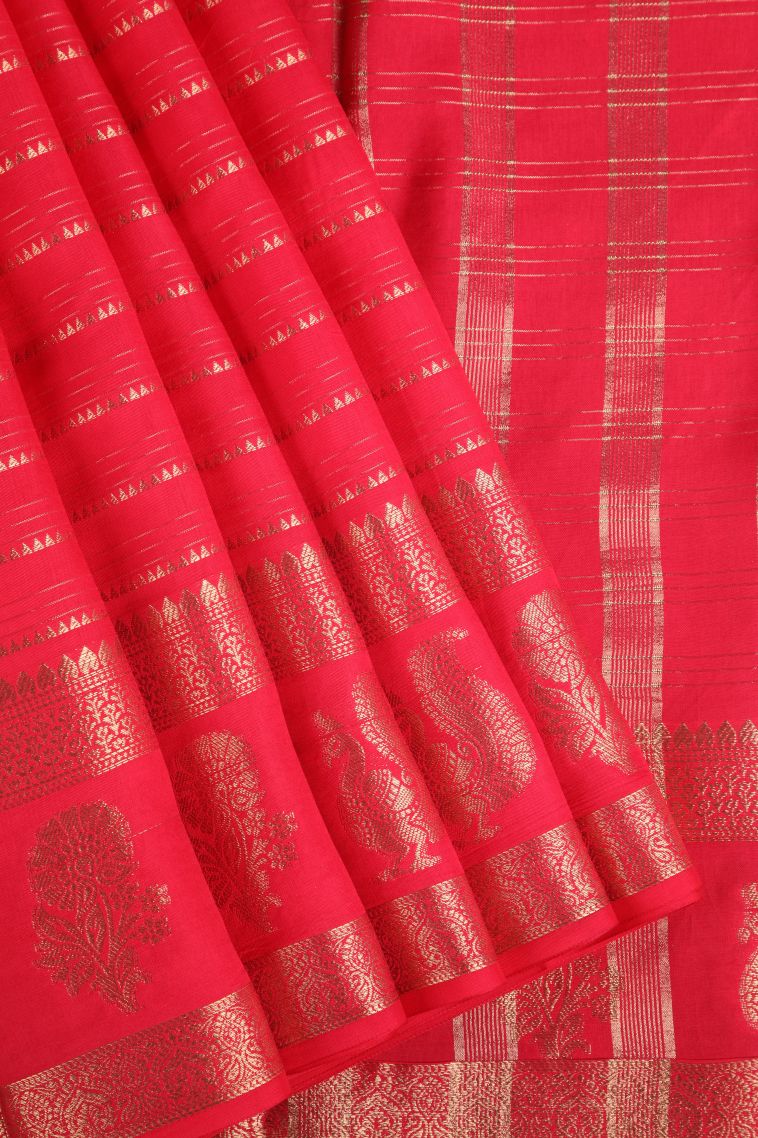 Strawberry Pink Fancy Saree with Gold Zari Temple Pattern view 1