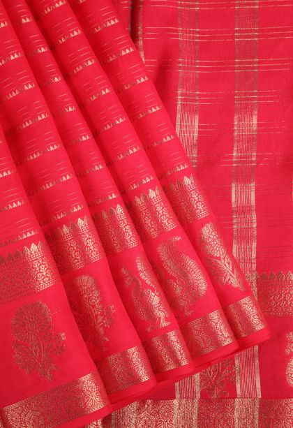 Strawberry Pink Fancy Saree with Gold Zari Temple Pattern