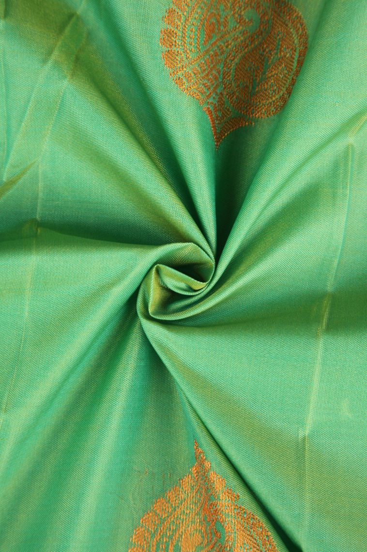 Fern Green Visiri Madippu Silk Sarees with Copper Zari Floral Patterns view 4