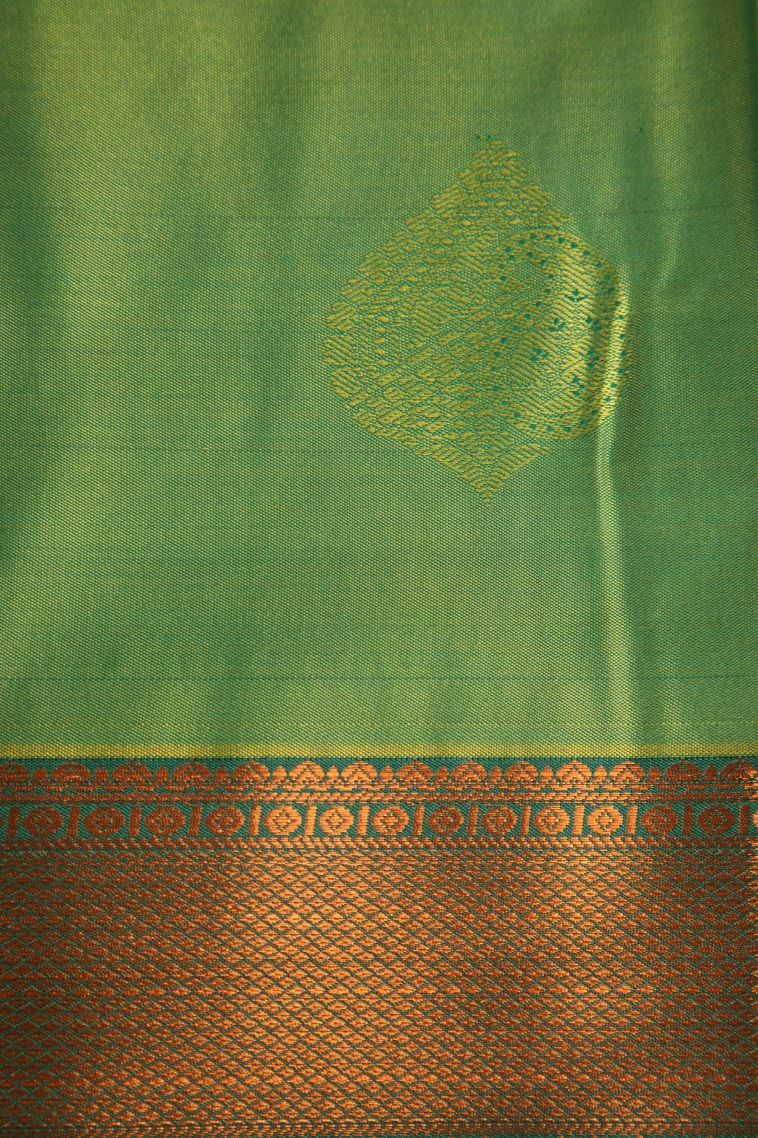 Fern Green Visiri Madippu Silk Sarees with Copper Zari Floral Patterns view 3