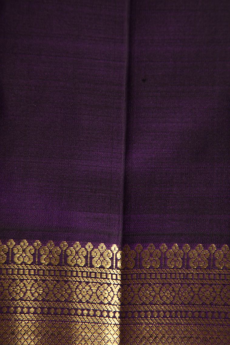 Pear Green Kanchipuram Silk Sarees with Gold Zari Floral Puttas view 3