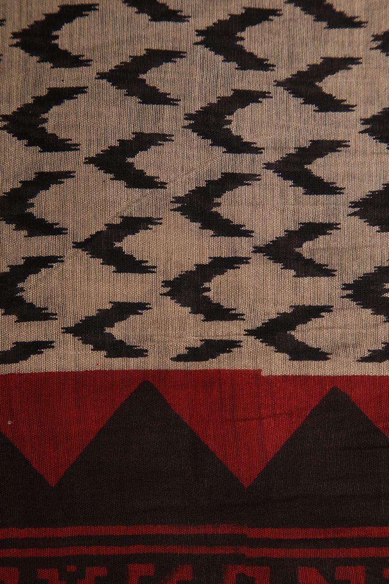 Asphalt Black Chanderi Cotton Sarees with Gold Zari Floral Patterns view 3