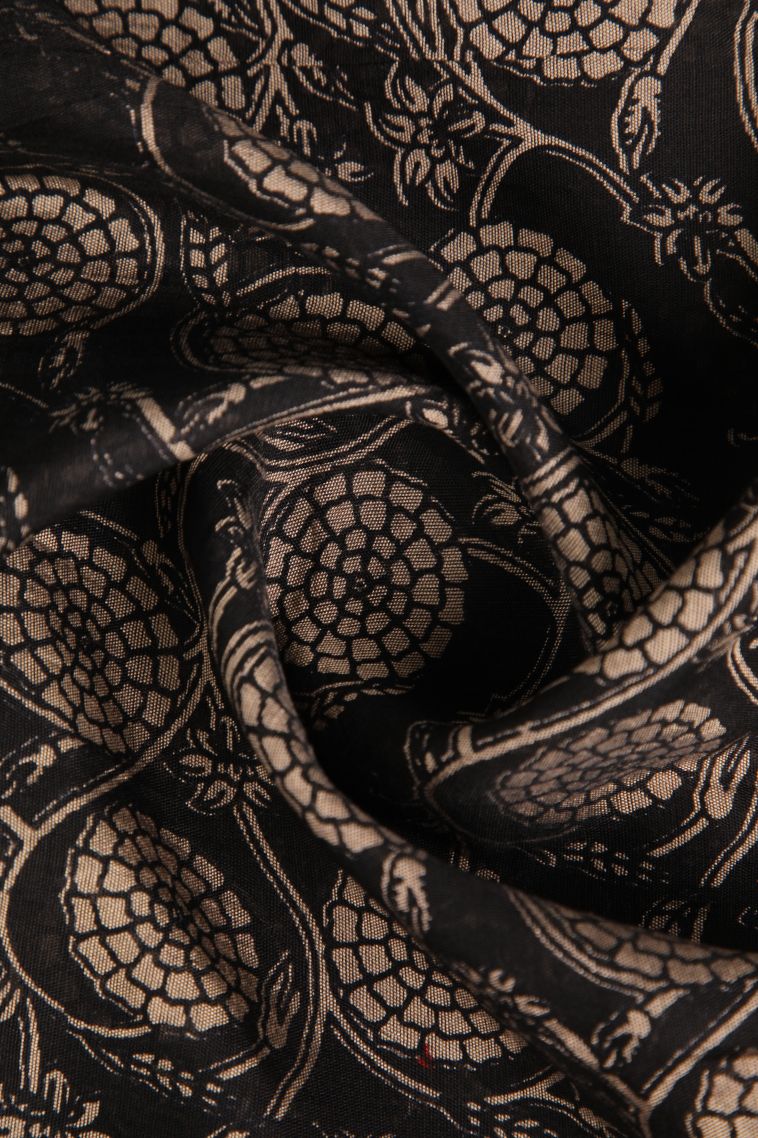 Asphalt Black Chanderi Cotton Sarees with Gold Zari Floral Patterns view 4