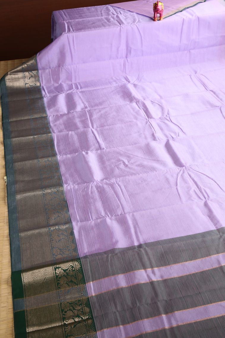 Periwinkle Purple Cotton Sarees with Gold Zari Plain view 2