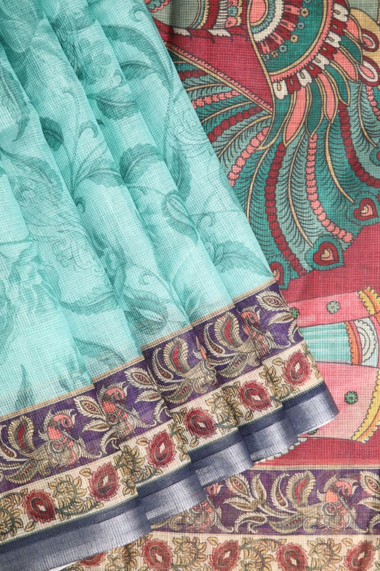 Sky Blue Manipuri Cotton Sarees with Without Zari Zari Floral Patterns view 1