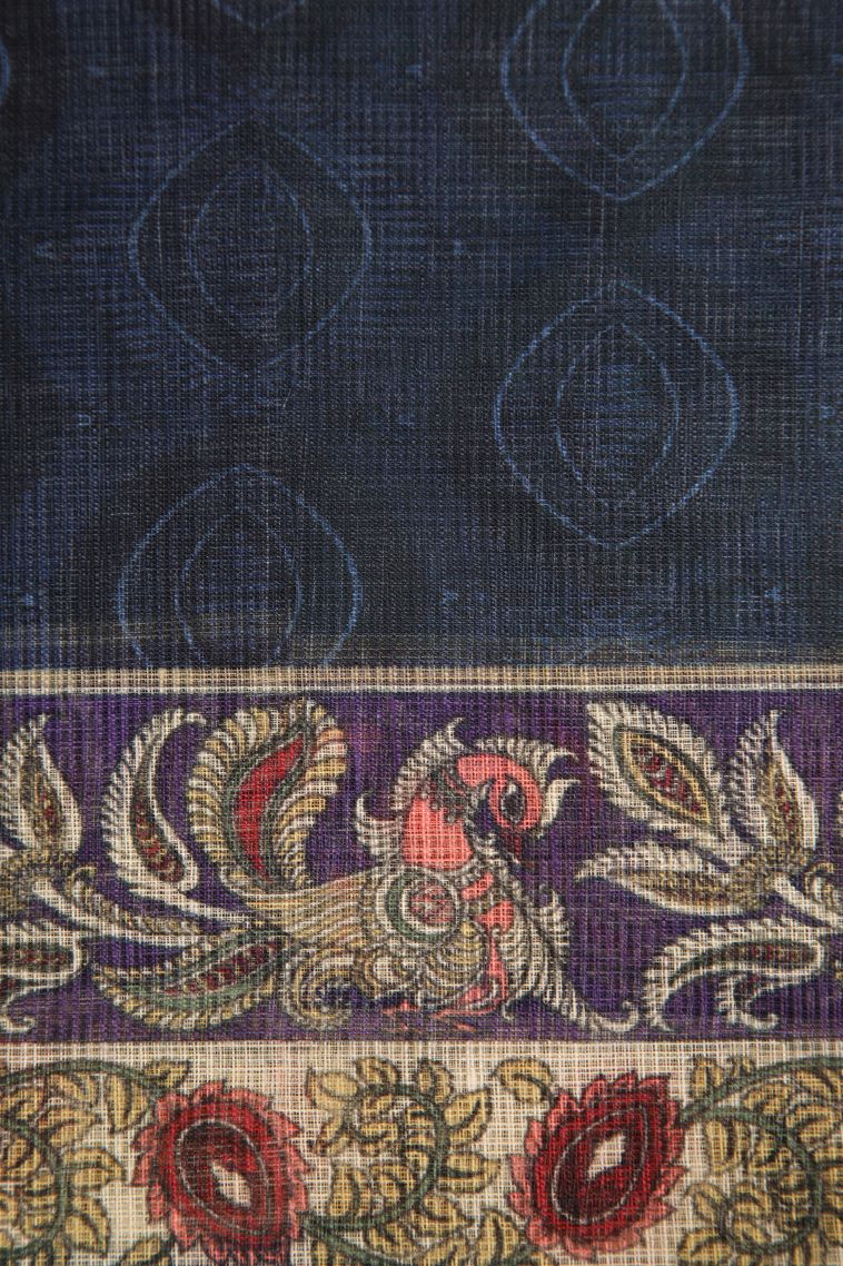 Sky Blue Manipuri Cotton Sarees with Without Zari Zari Floral Patterns view 3