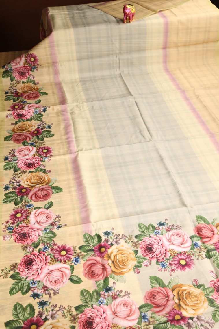 Shortbread Yellow Semi Tussar Silk with Without Zari Zari Floral Patterns view 2