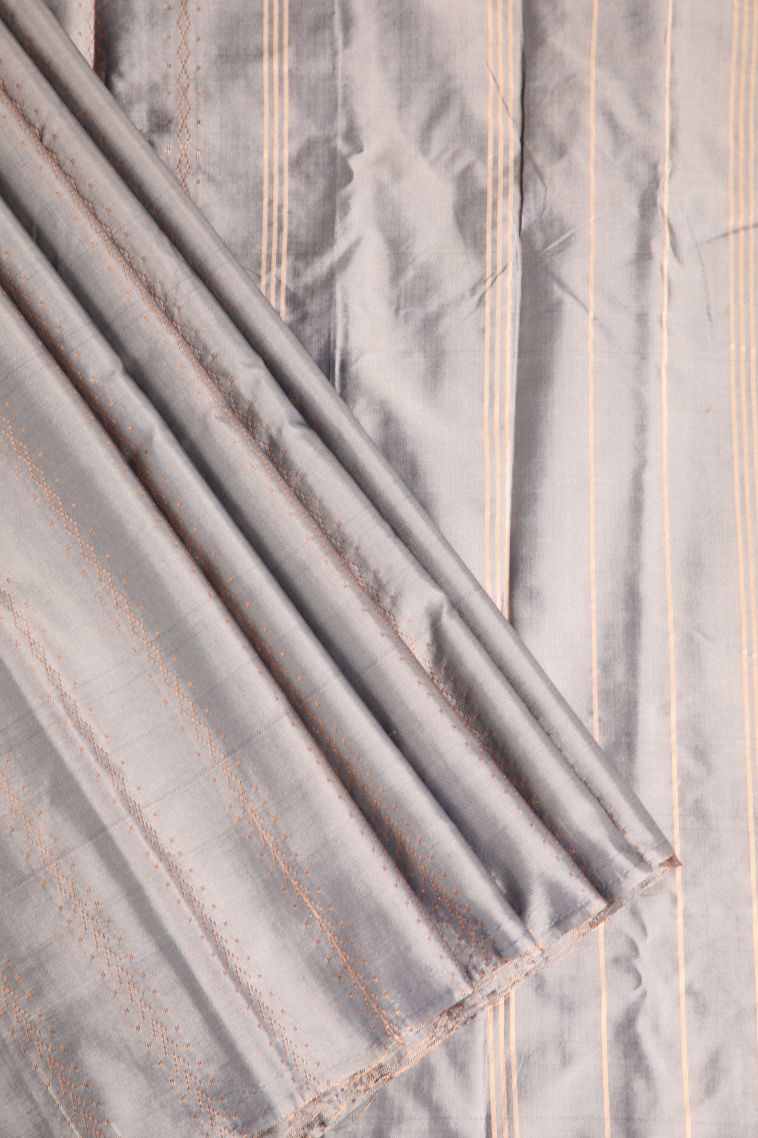 Gray Black Visiri Madippu Silk Sarees with Gold Zari Geometric Shapes