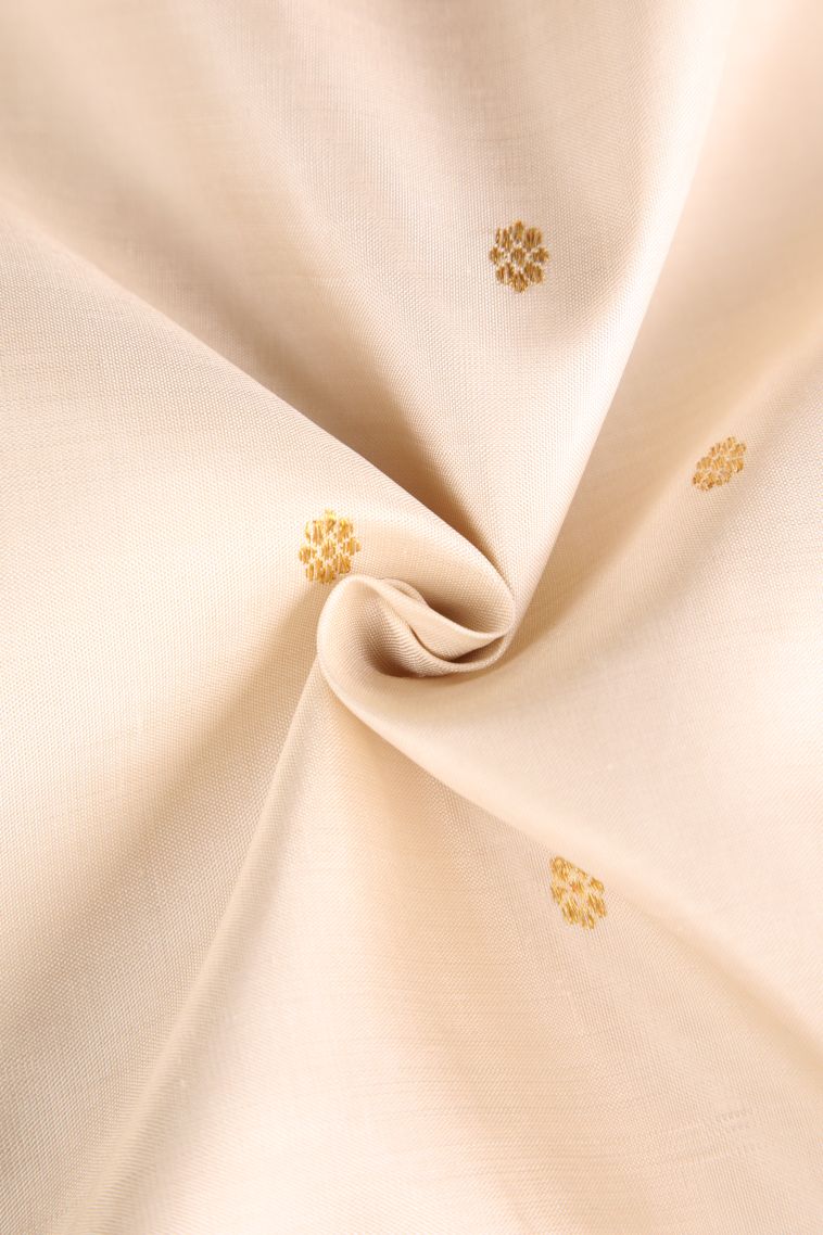 Coconut White Kanchipuram Silk Sarees with Gold Zari Buttis (small Dots Or Motifs) view 4