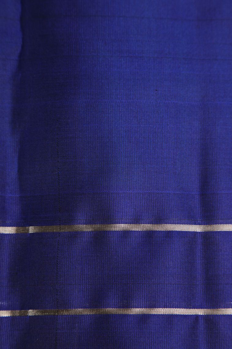 Sapphire Blue Soft Silk Saree with Gold Zari Stripes view 3