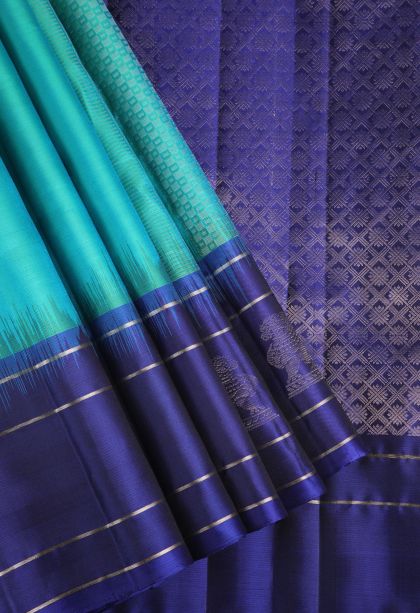 Sapphire Blue Soft Silk Saree with Gold Zari Stripes