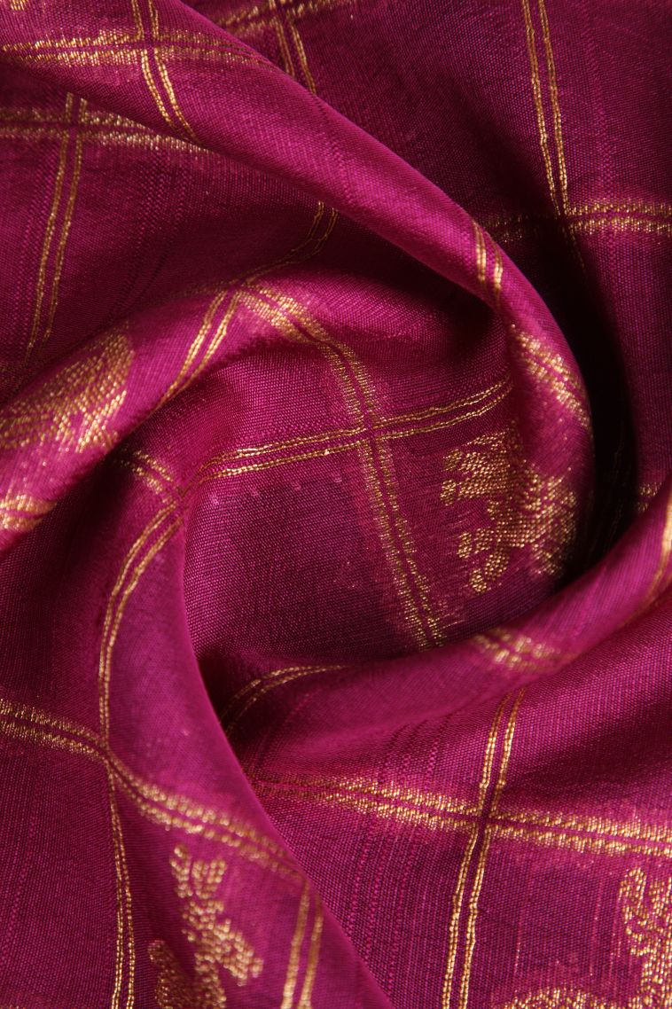 Magenta Purple Banaras Sarees with Antic Zari Checks view 4