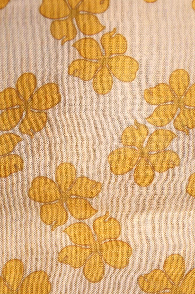 Lemon Yellow Kora Muslin Saree with Gold Zari Floral Puttas view 3