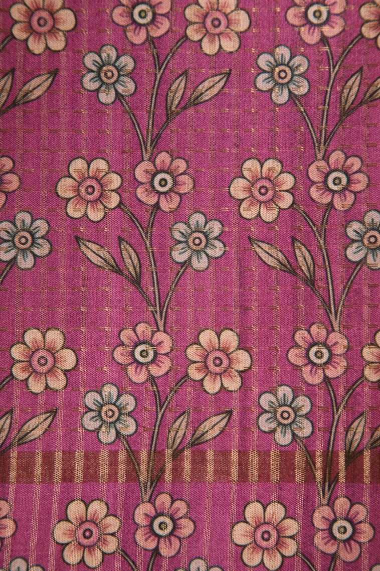 Linen White Semi Tussar Silk with Gold Zari Peacock And Animal view 3