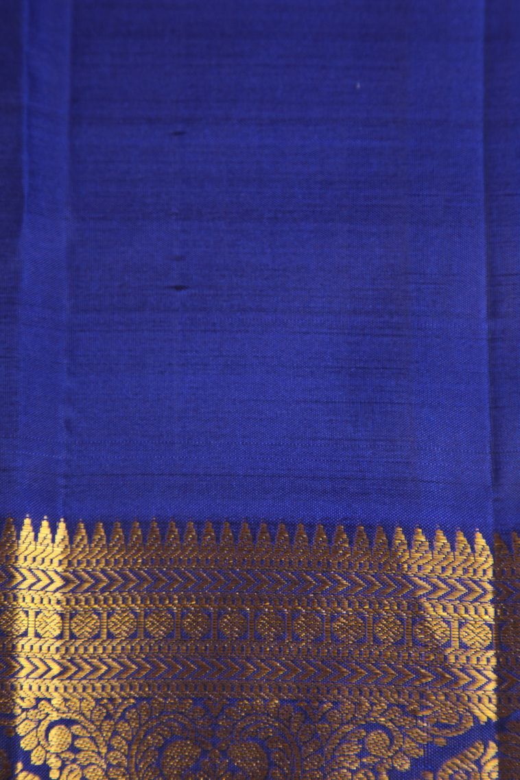 Admiral Blue Kanchipuram Silk Sarees with Gold Zari Peacock And Rudhractam view 3