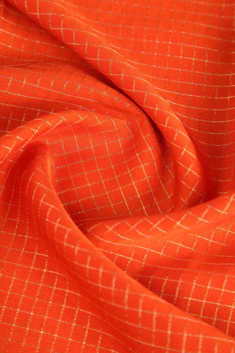 Tiger Orange Fancy Saree with Gold Zari Checks view 4