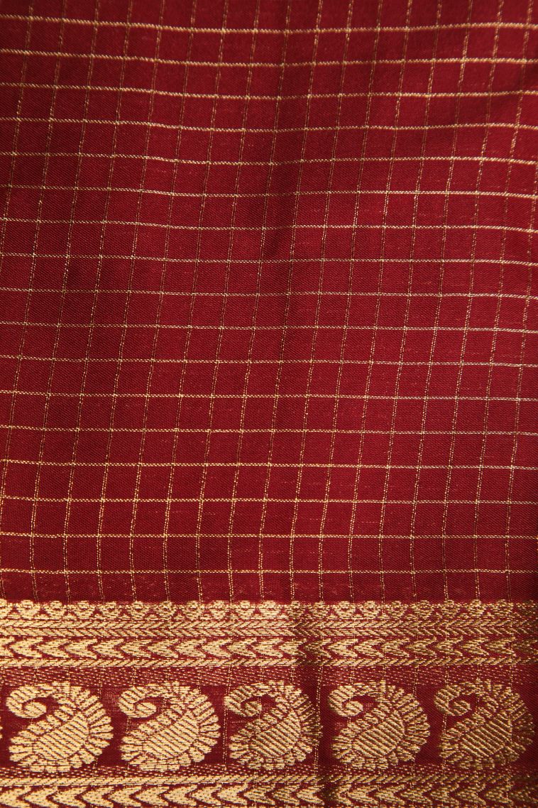 Tiger Orange Fancy Saree with Gold Zari Checks view 3