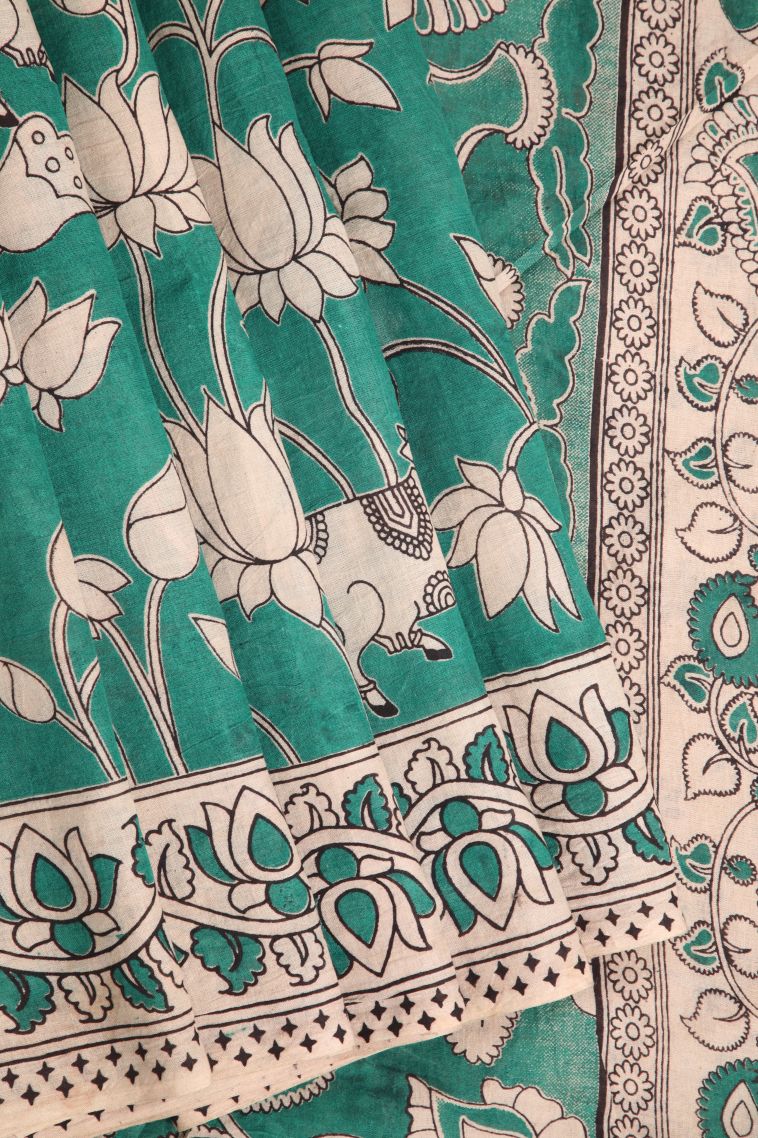 Fern Green Kalamkari with Without Zari Zari Animal And Bird Motifs