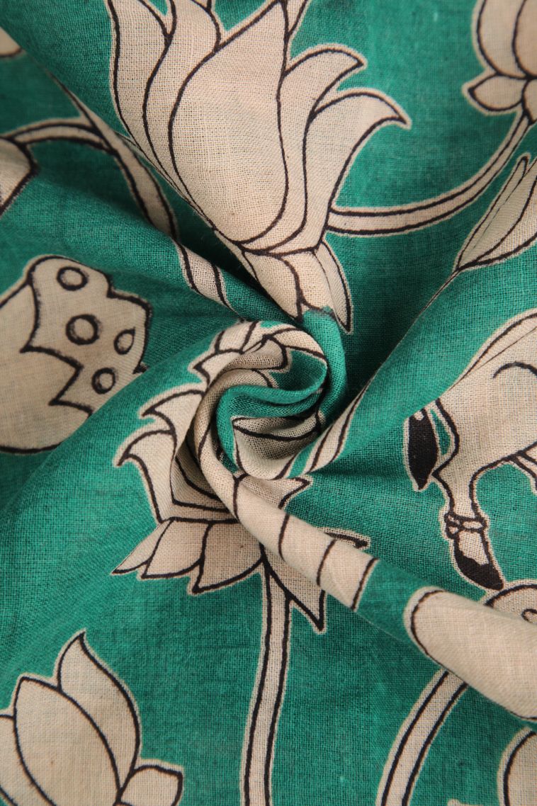 Fern Green Kalamkari with Without Zari Zari Animal And Bird Motifs view 4