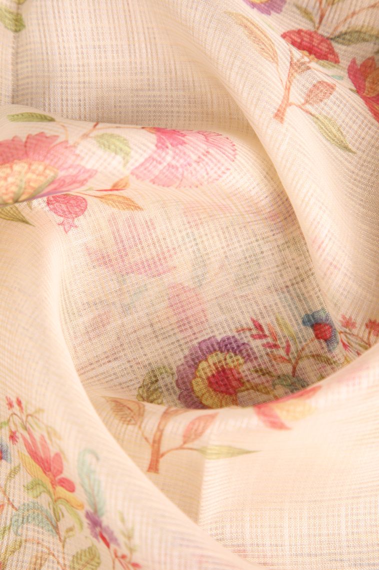 Vanilla Custard Yellow Manipuri Cotton Sarees with Silver Zari Floral Patterns view 4