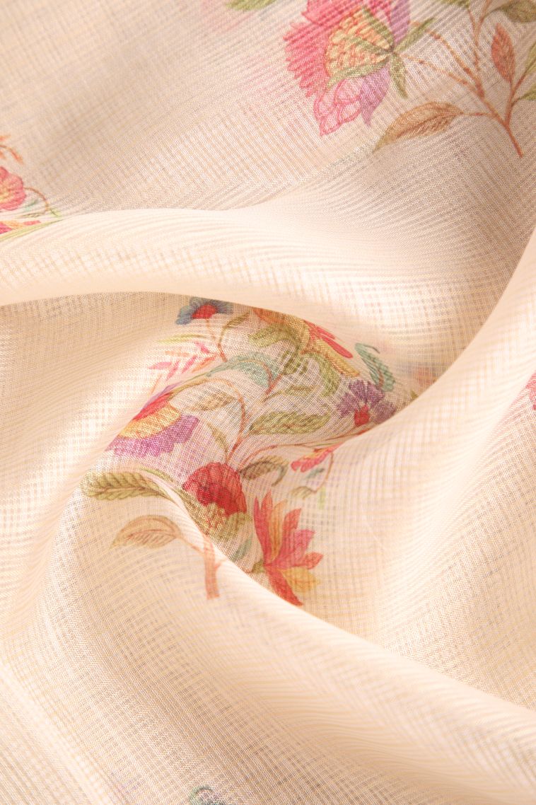 Coconut White Manipuri Cotton Sarees with Silver Zari Floral Patterns view 4