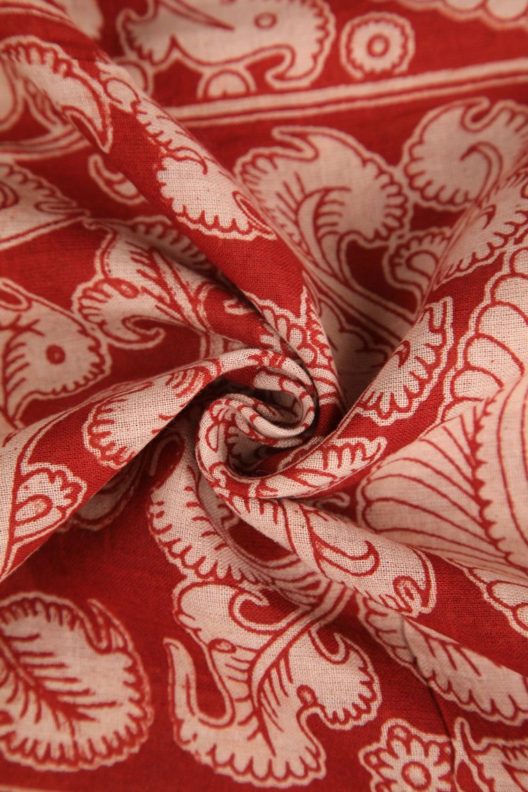 Dawn Red Kalamkari with Without Zari Zari Birds And Floral Pattern view 4