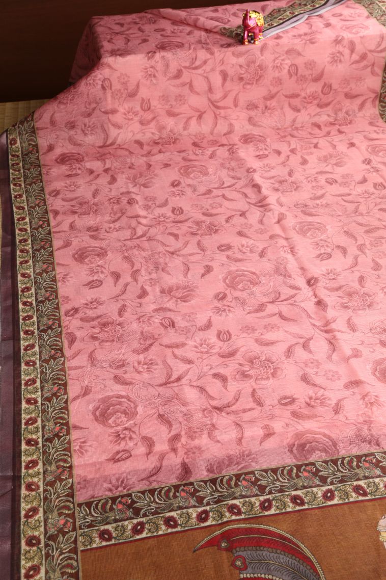 Crepe Pink Manipuri Cotton Sarees with Without Zari Zari Floral Patterns view 2