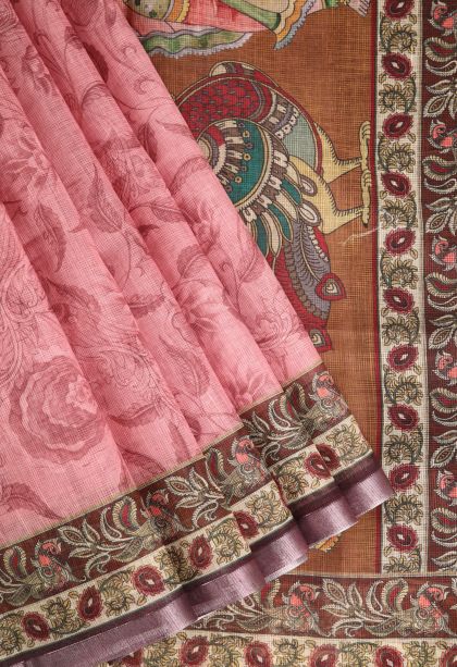 Crepe Pink Manipuri Cotton Sarees with Without Zari Zari Floral Patterns
