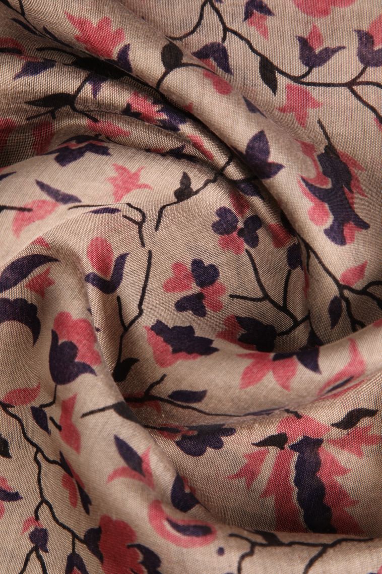 Lemonade Pink Chanderi Cotton Sarees with Gold Zari Floral Patterns view 4