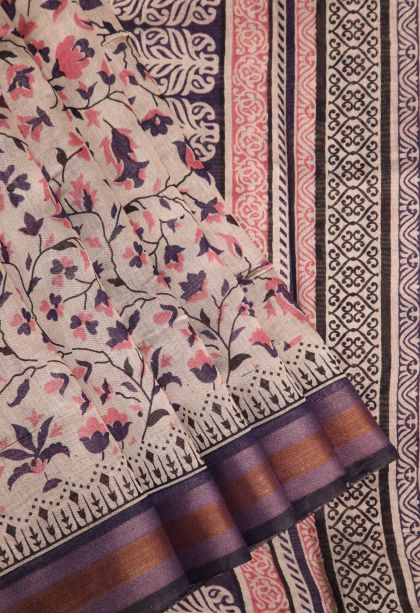 Lemonade Pink Chanderi Cotton Sarees with Gold Zari Floral Patterns
