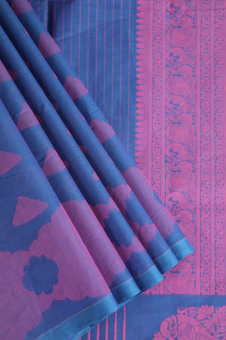 Cobalt Blue Kovai Cotton Sarees with Without Zari Zari Thilagam Puttas