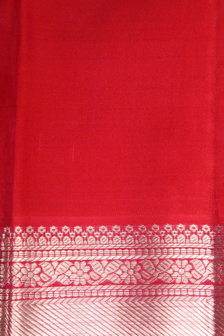 Hot Pink Kanchipuram Silk Sarees with Silver Zari Floral Patterns view 3