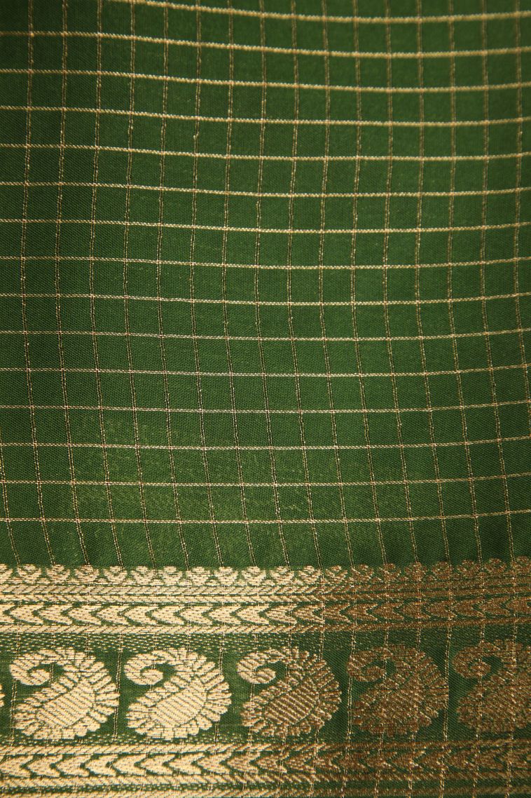 Honey Orange Fancy Saree with Gold Zari Checks view 3