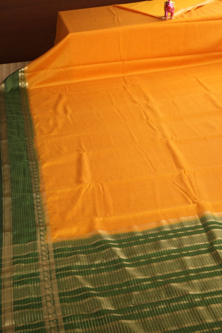Honey Orange Fancy Saree with Gold Zari Checks view 2