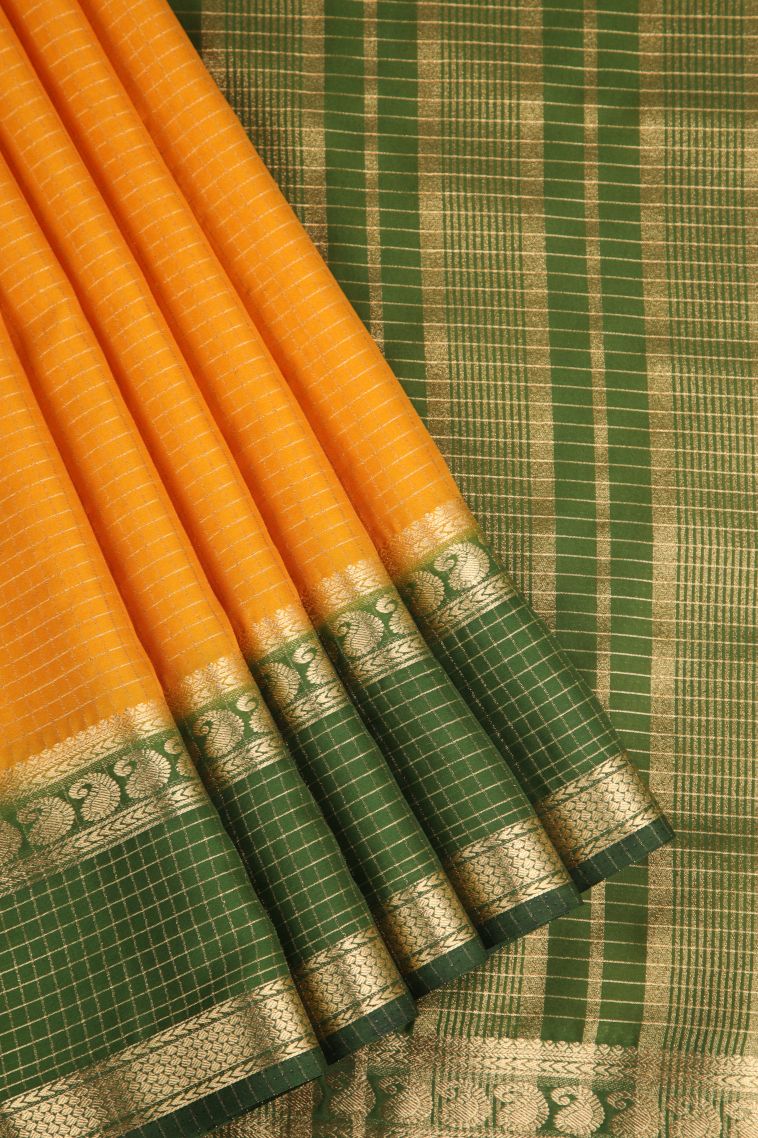 Honey Orange Fancy Saree with Gold Zari Checks view 1