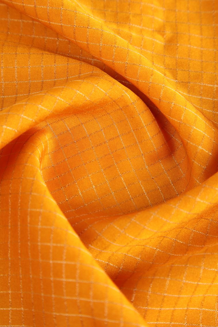 Honey Orange Fancy Saree with Gold Zari Checks view 4